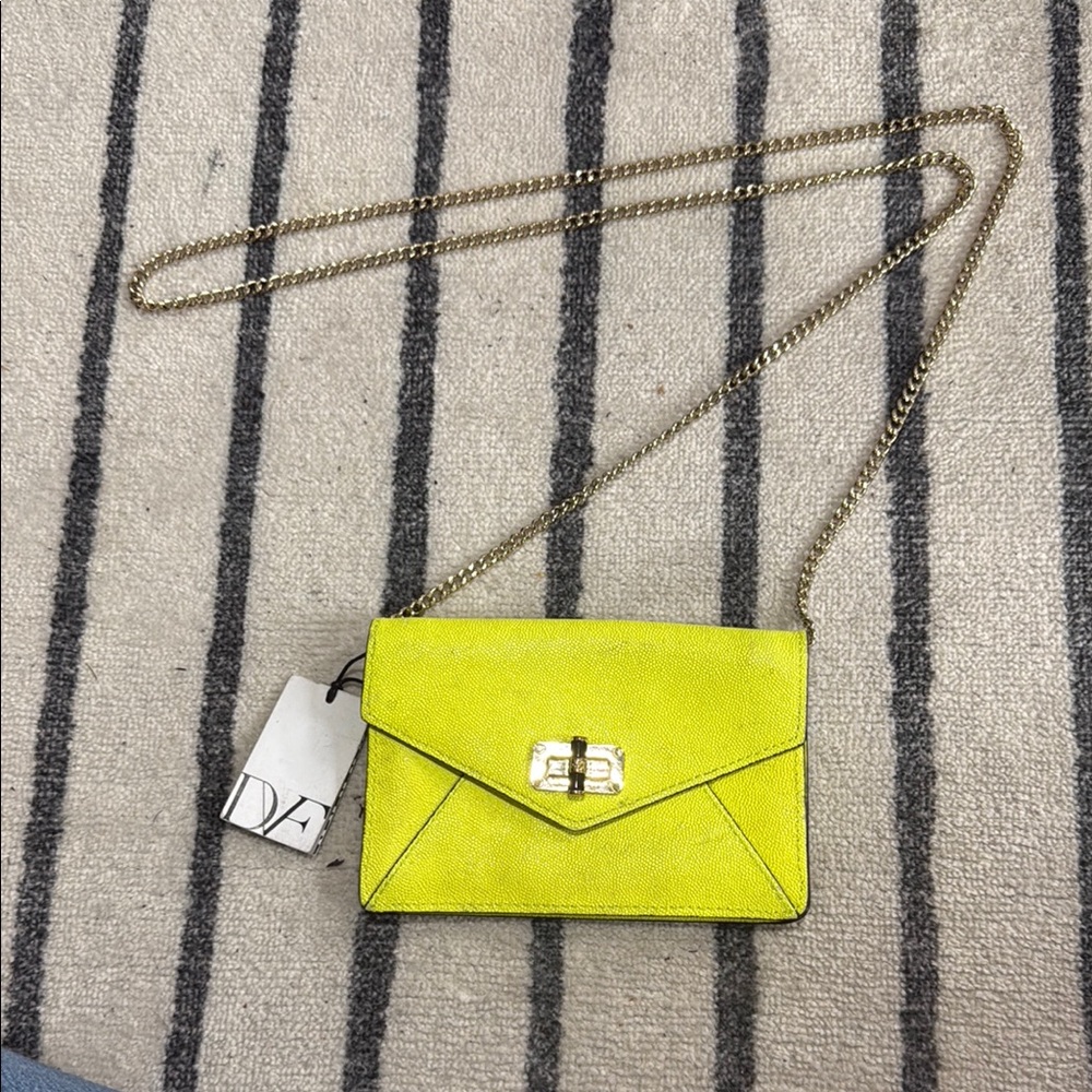 Diane Von Furstenberg Neon Yellow Crossbody Bag with Gold Chain